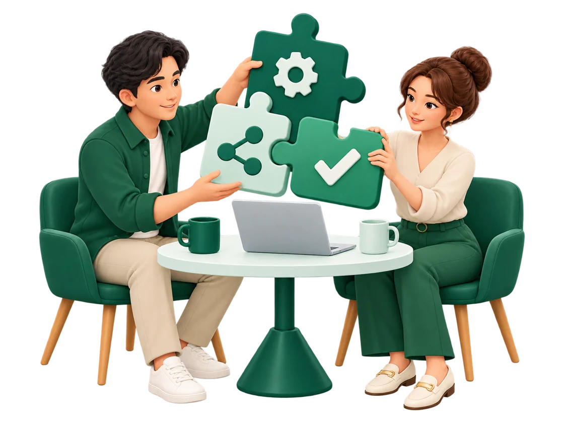 業務に合わせた仕組みを、一緒に組み立てる相談・開発のイメージ